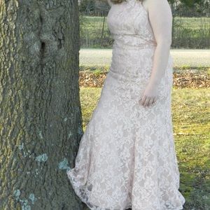 Gorgeous plus size pink all-over lace formal dress